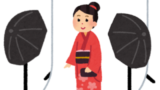 写真館で撮影される女性